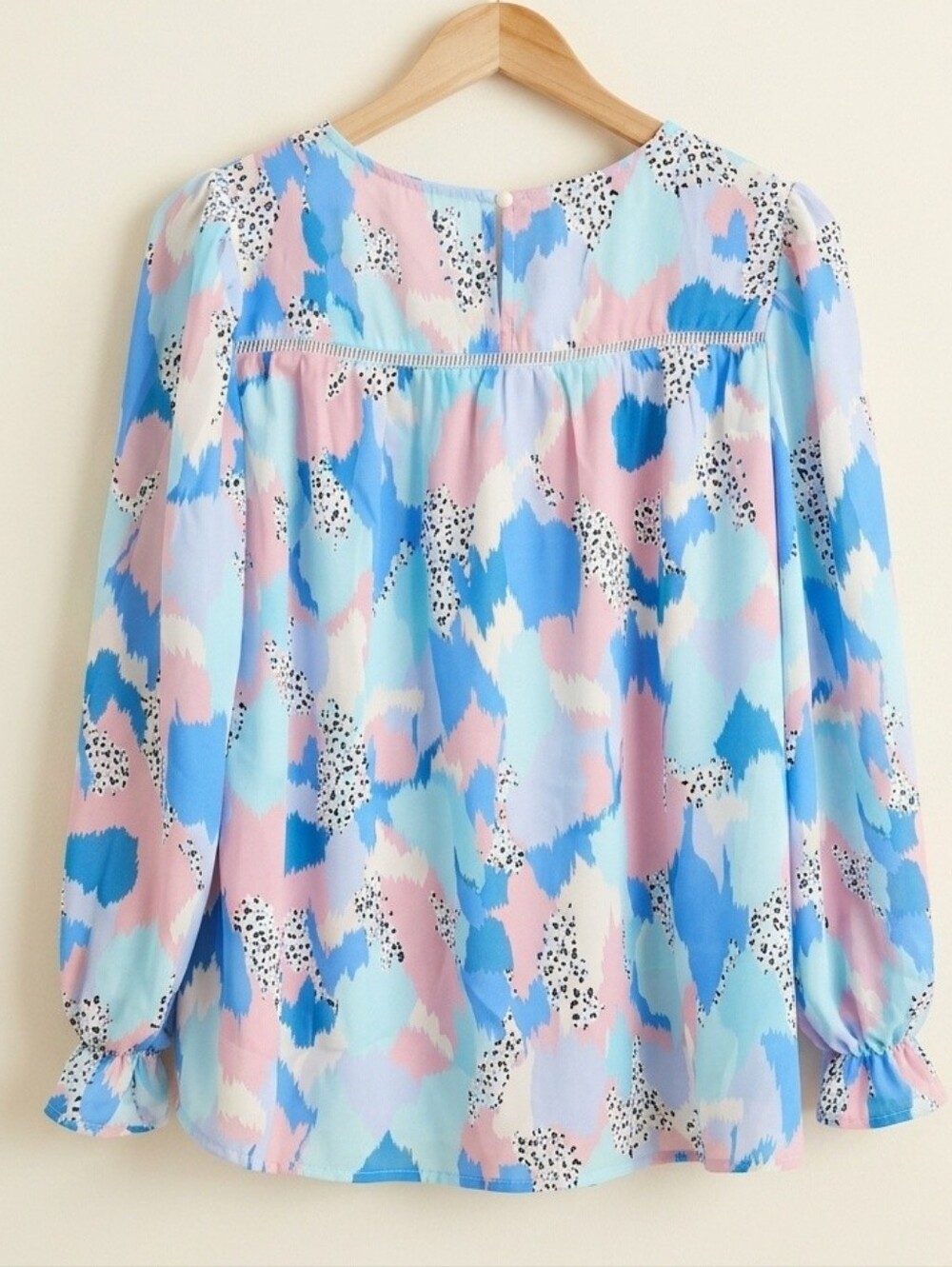 Abstract Colorful Long Sleeve Blouse XL Pastel Funky Print Boho Top - Picture 4 of 5